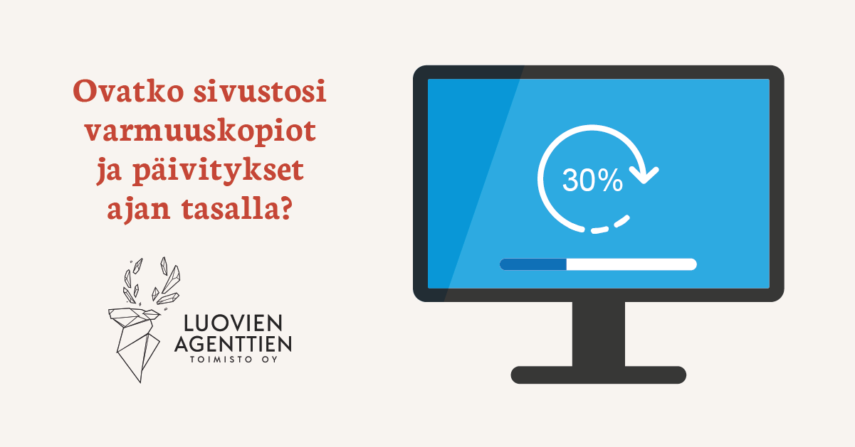 Ovatko sivustosi varmuuskopiot ja päivitykset ajan tasalla? - Kuvassa näyttö jossa sininen tausta ja valkoinen latausikoni, joka on 30 %:ssa.